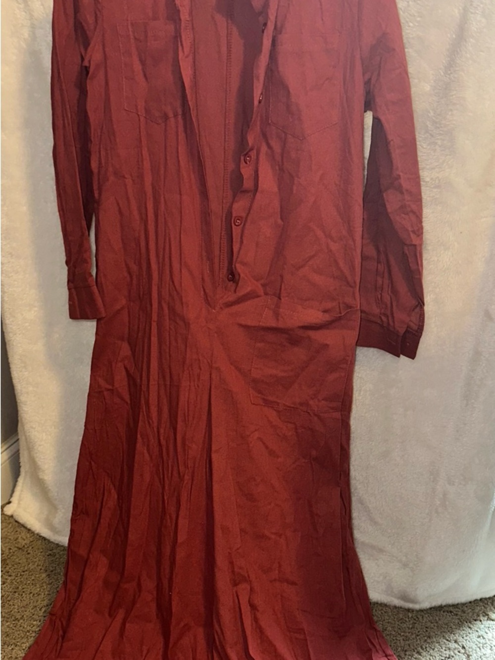 Women's Brick Red Long Button-Front Jumpsuit & Romper